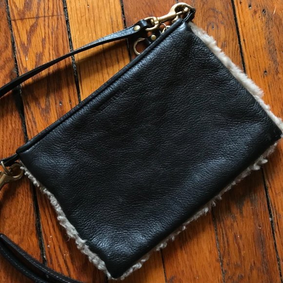 Kempton and Co Nottingham Shearling Black Leather Beige Tan Cream Over the Shoul - Picture 3 of 4